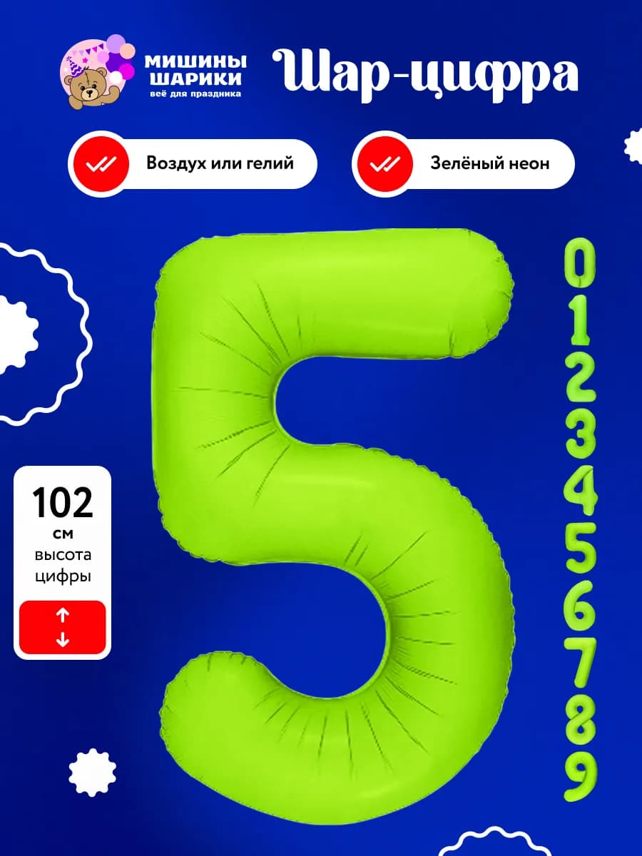 Шар воздушный цифра 5 на день рождения