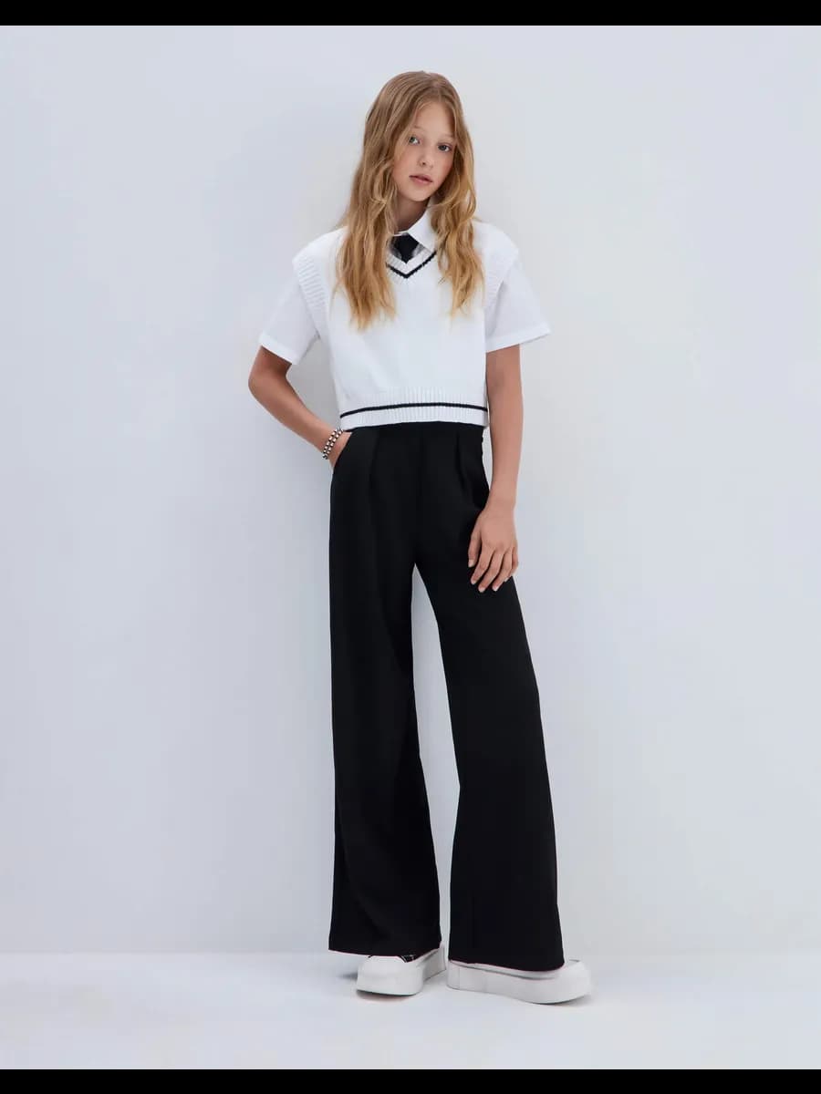 Чёрные школьные брюки широкие (Wide leg)