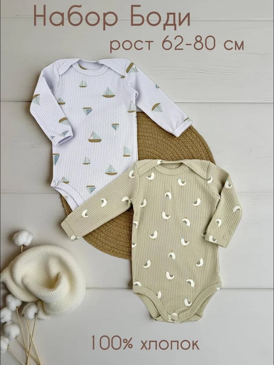 Боди для новорожденных с длинным рукавом набор 2 шт