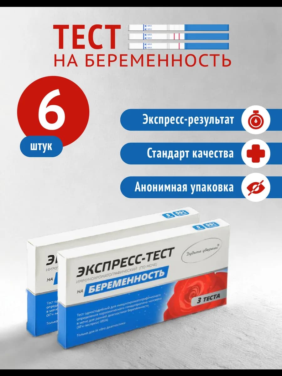 Тест на беременность 6 шт. в анонимной упаковке