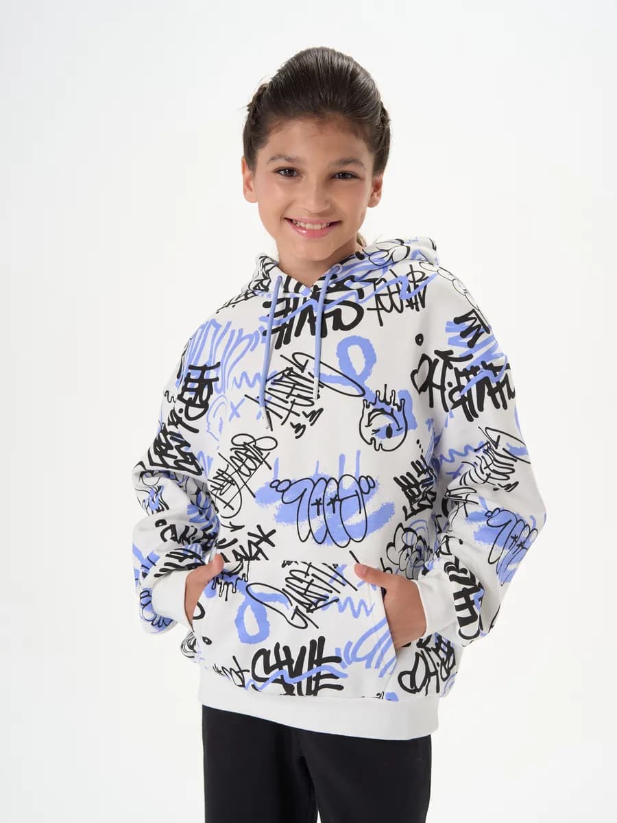 Худи для девочки оверсайз белое с начесом