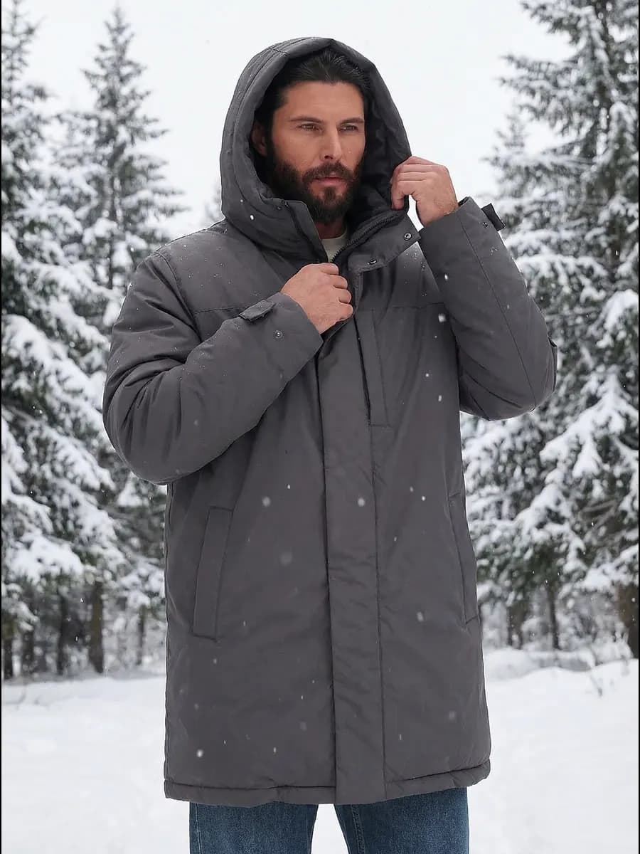 Куртка зимняя удлиненная с капюшоном пуховик