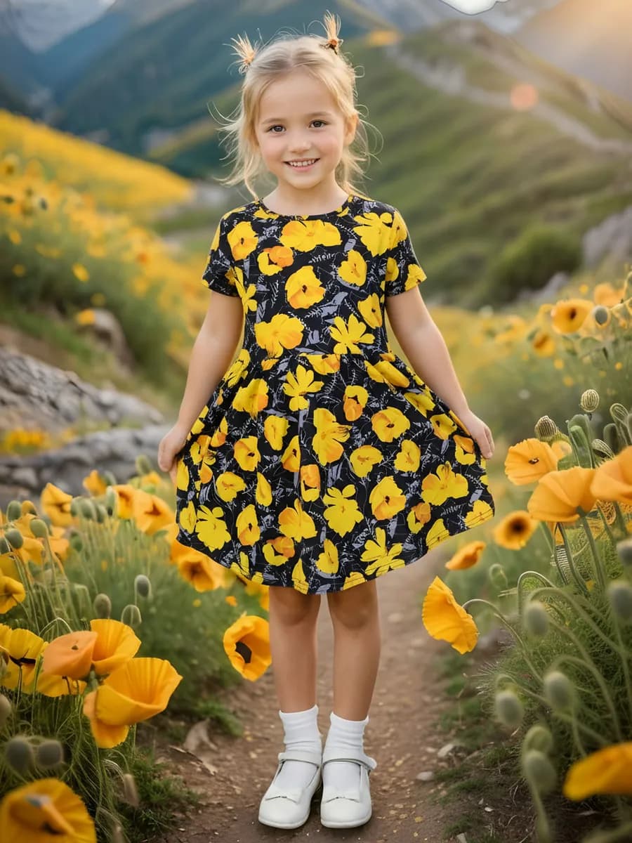 Платье в садик с коротким рукавом