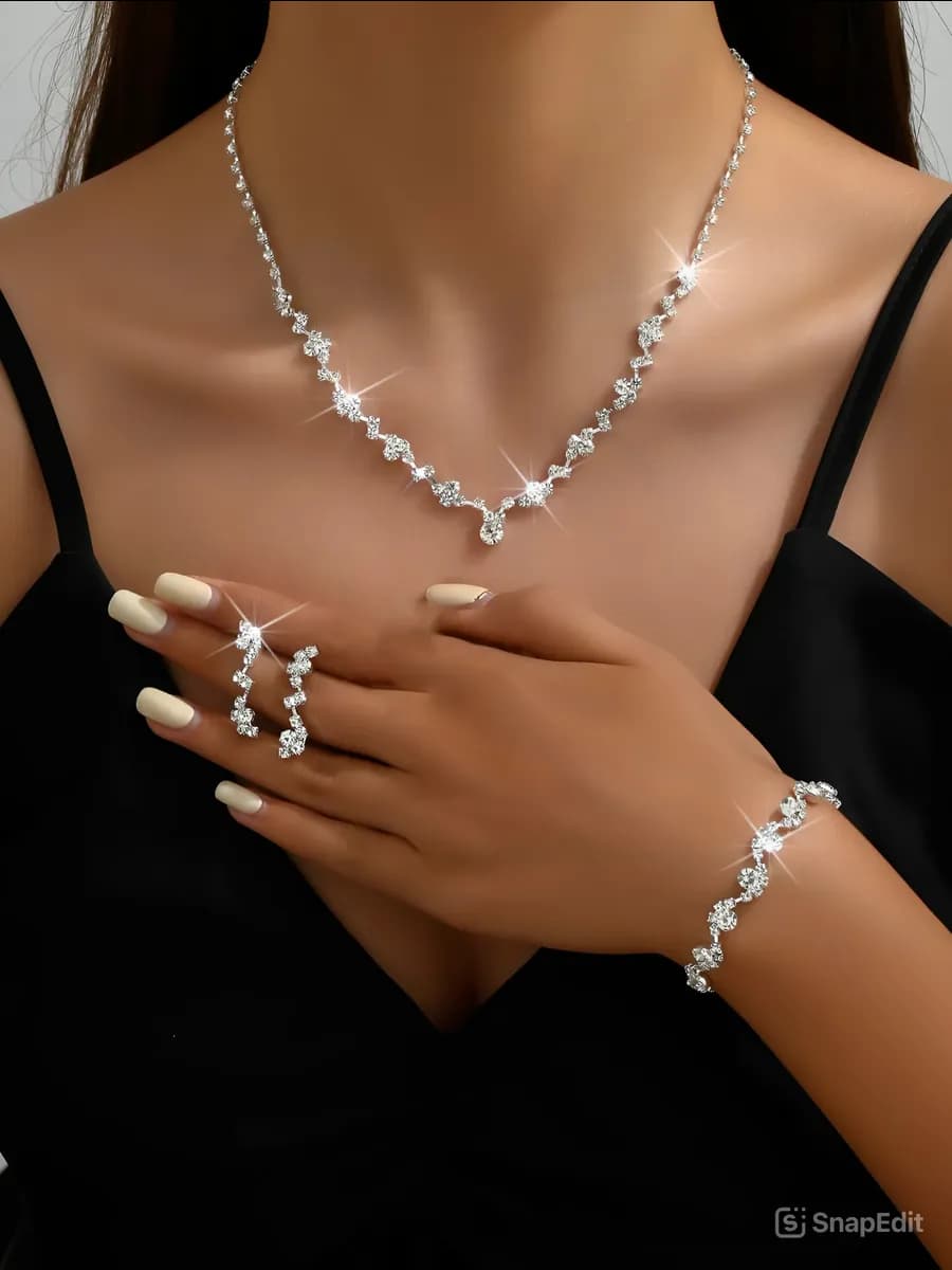 Бижутерия комплект свадебный колье и серьги и браслет