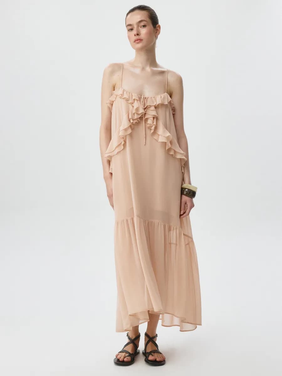 Шифоновое платье макси в стиле Бохо с рюшами