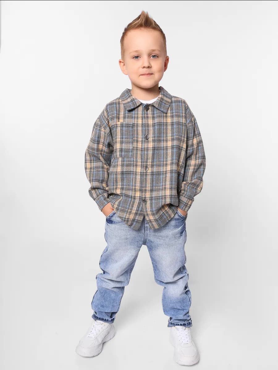 Рубашка детская в клетку с длинным рукавом