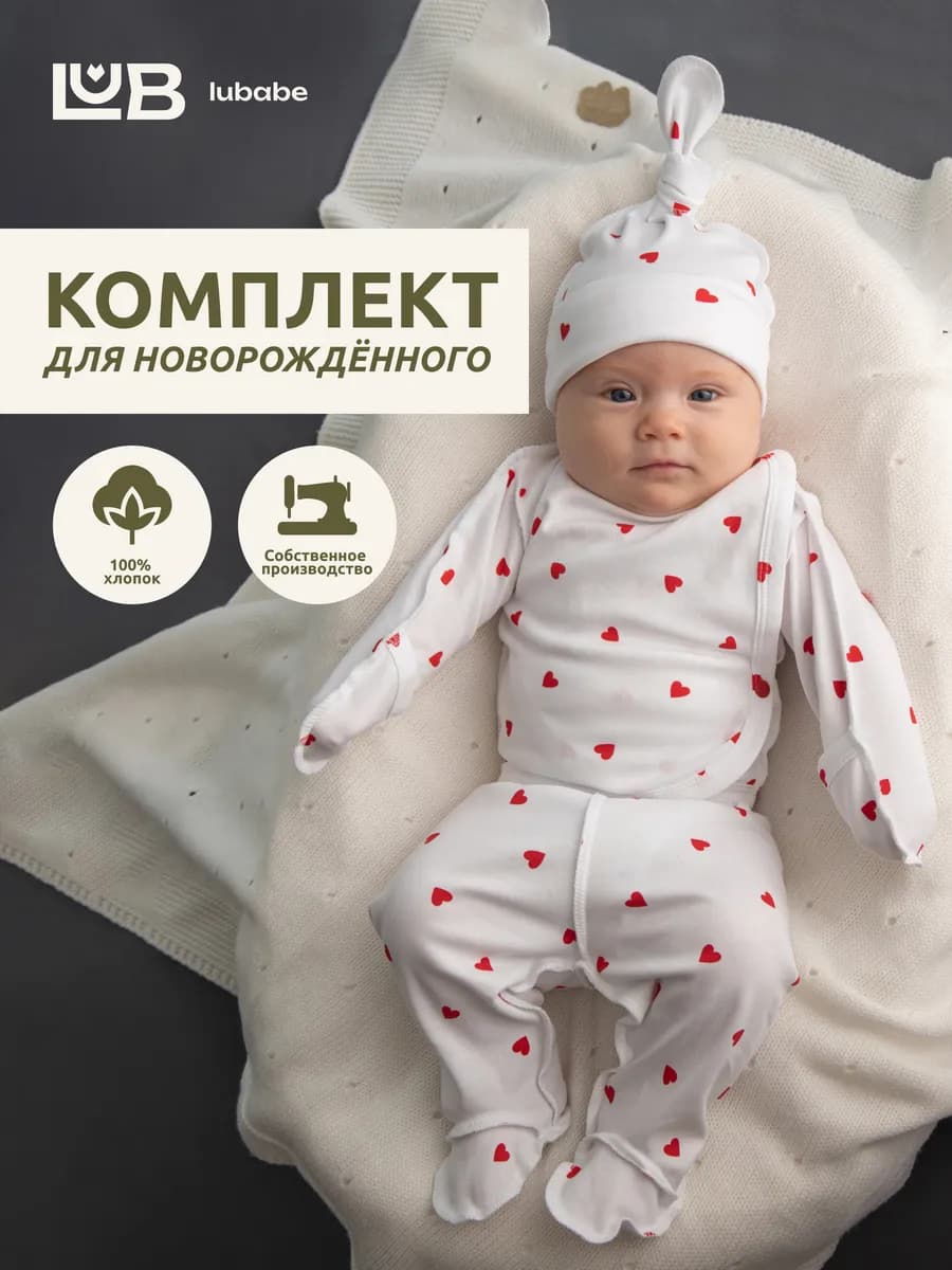 Комплект для новорожденного распашонка, ползунки и шапочка