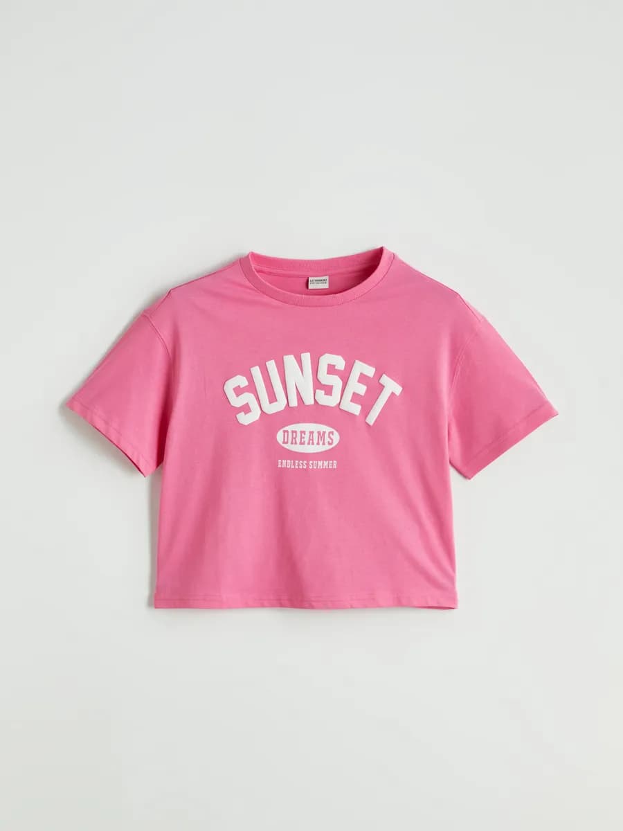 Укороченная футболка для девочек с круглым вырезом