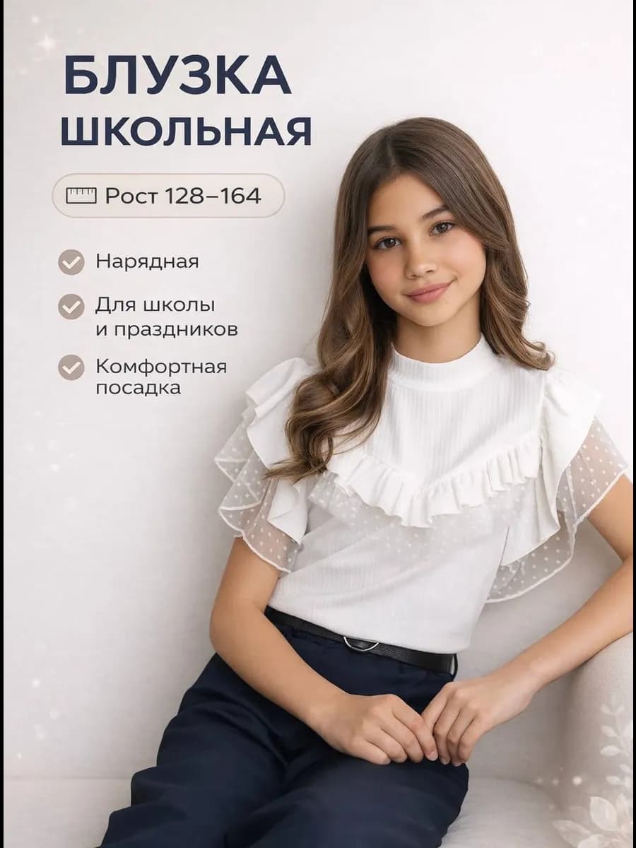 Блузка школьная для девочки праздничная