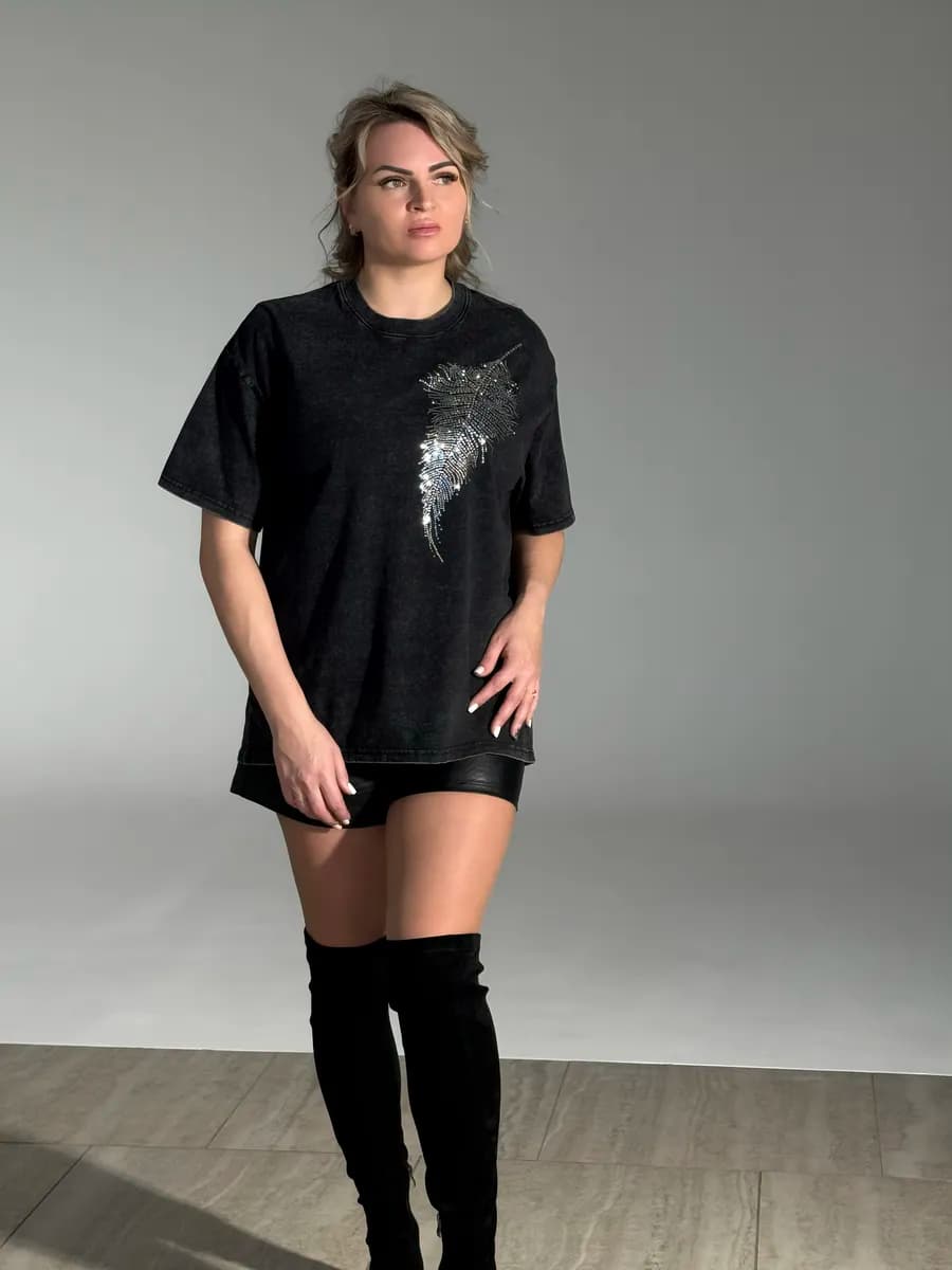 Футболка варенка оверсайз со стразами
