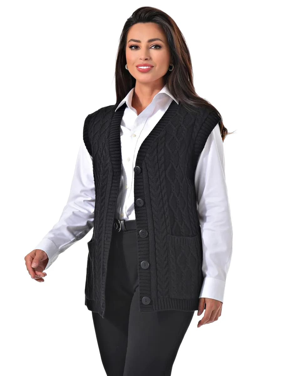 Жилет офисный вязаный утепленный на пуговицах