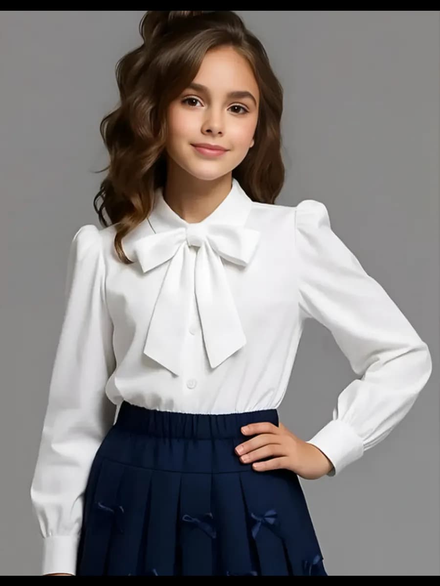 Школьная нарядная блузка для девочки с бантом
