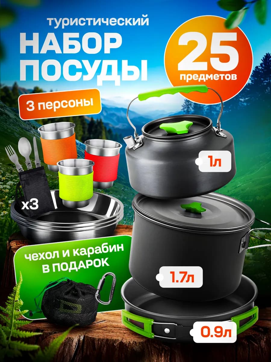 Походный туристический набор посуды для пикника и отдыха