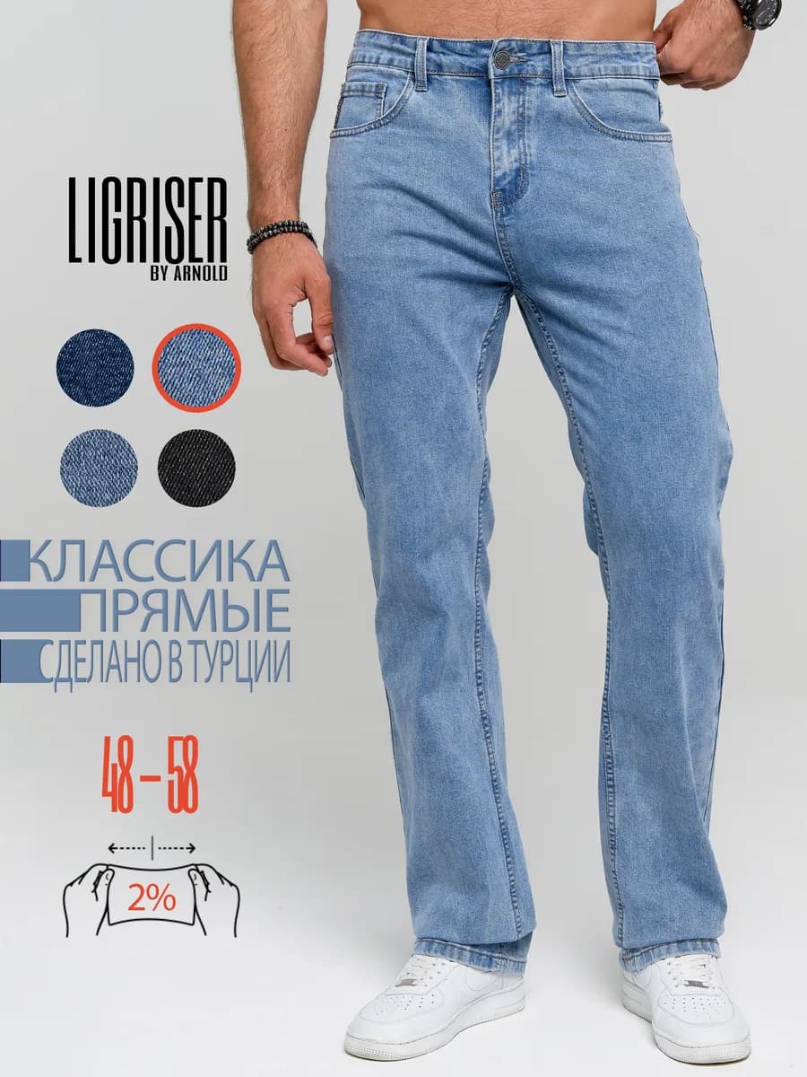 Джинсы классические прямые широкие стрейч