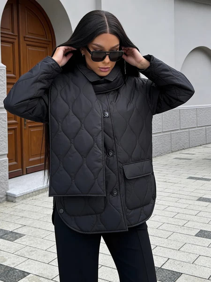 Куртка-рубашка демисезонная удлиненная стеганая стильная