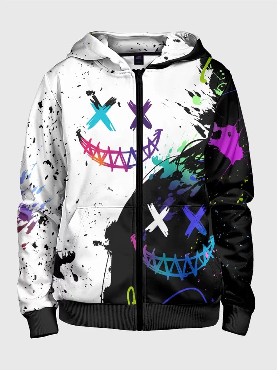 толстовка на молнии с принтом неоновые Граффити Smile