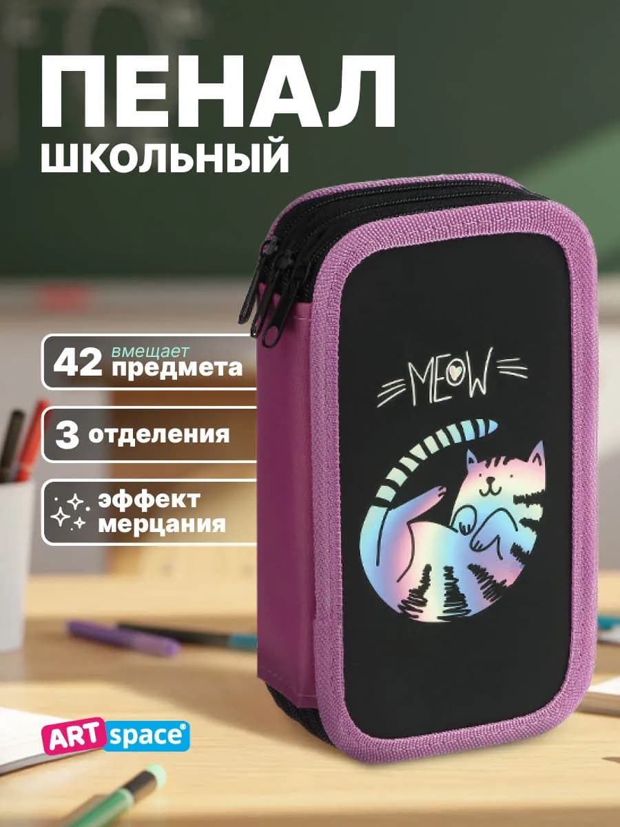 Пенал школьный для девочки, 3 отделения