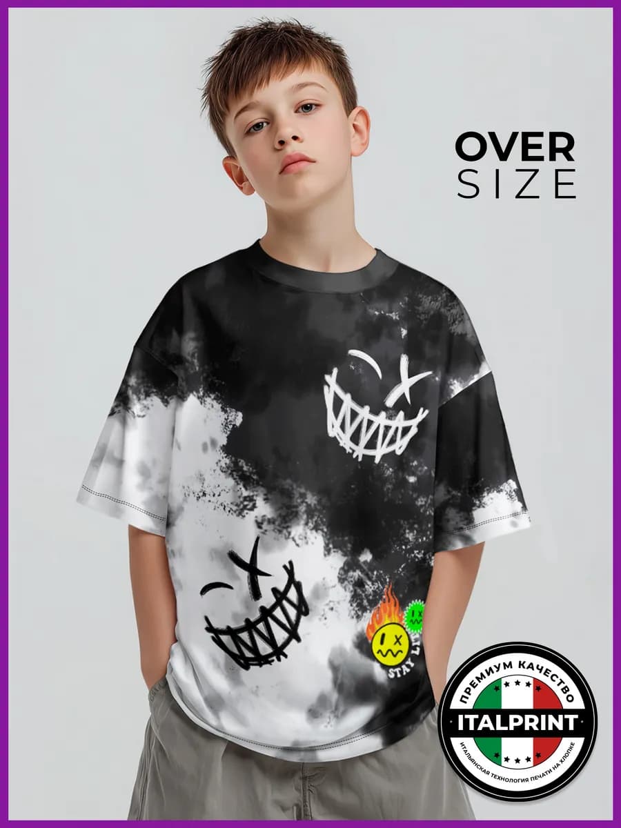 Футболка для подростка оверсайз с принтом граффити