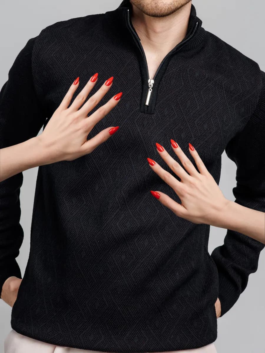 Свитер вязаный с горлом на молнии джемпер