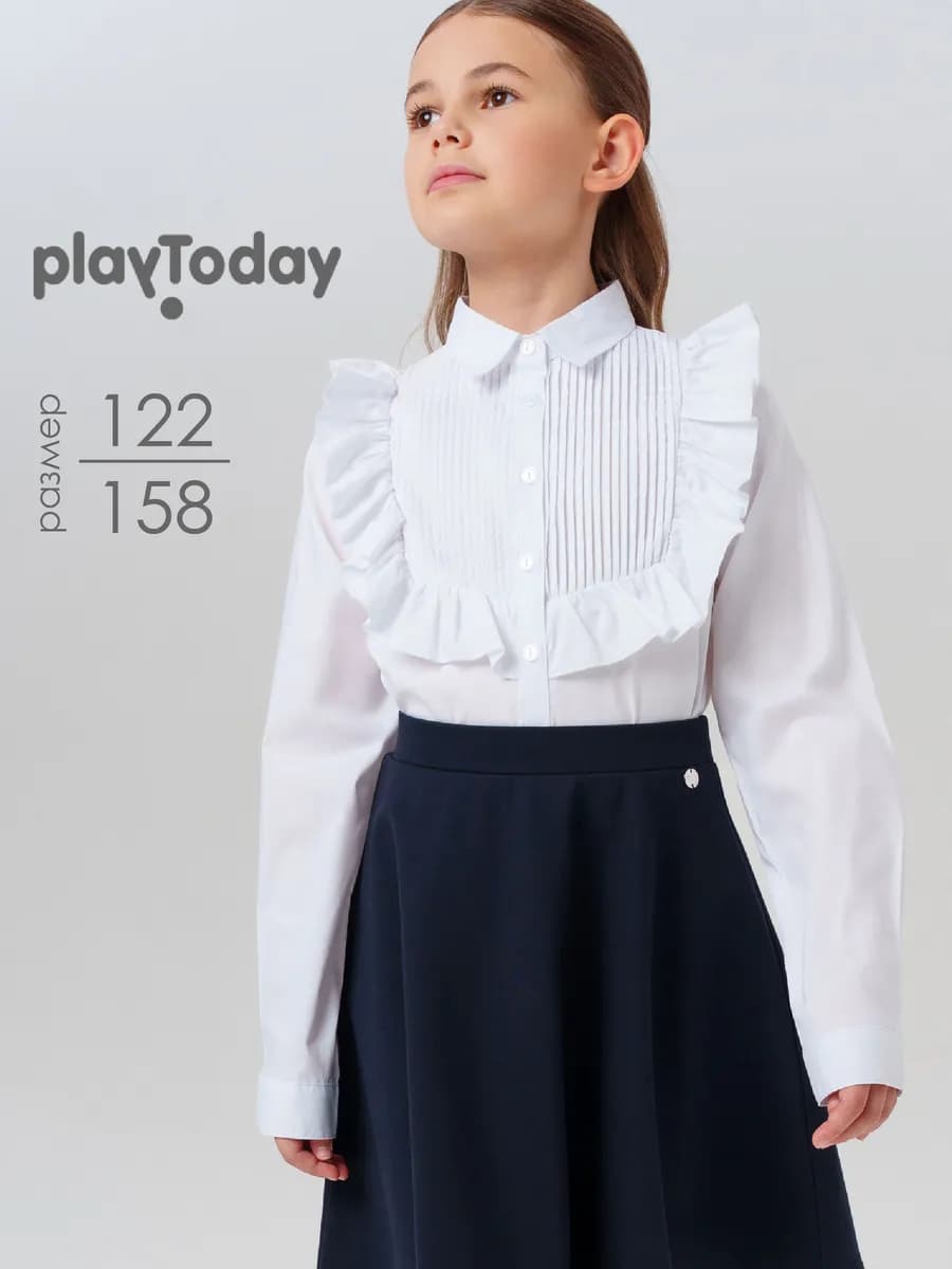 Блузка школьная белая рубашка нарядная с рюшами