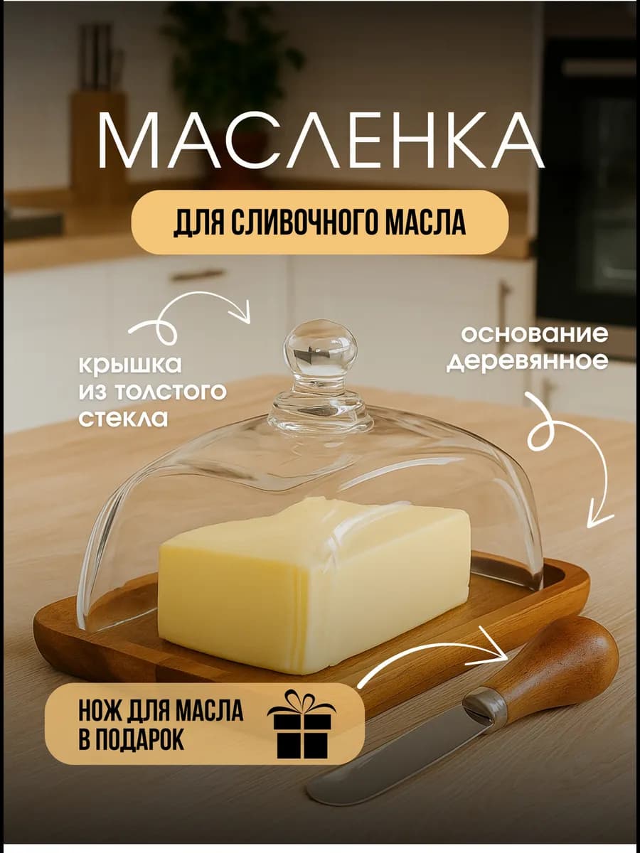 Масленка для сливочного масла со стеклянной крышкой