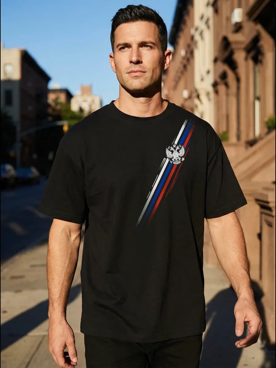 Футболка черная с принтом оверсайз подарок на 23 февраля