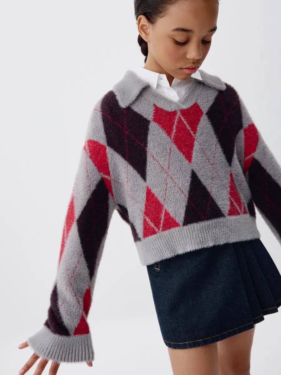 Вязаный джемпер с воротником для школы