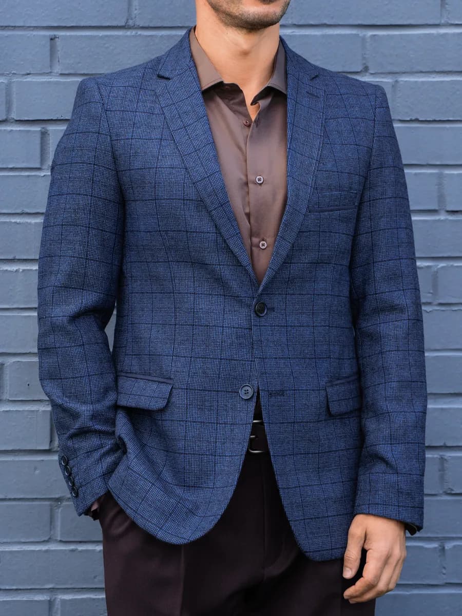Классический пиджак под джинсы в клетку синий