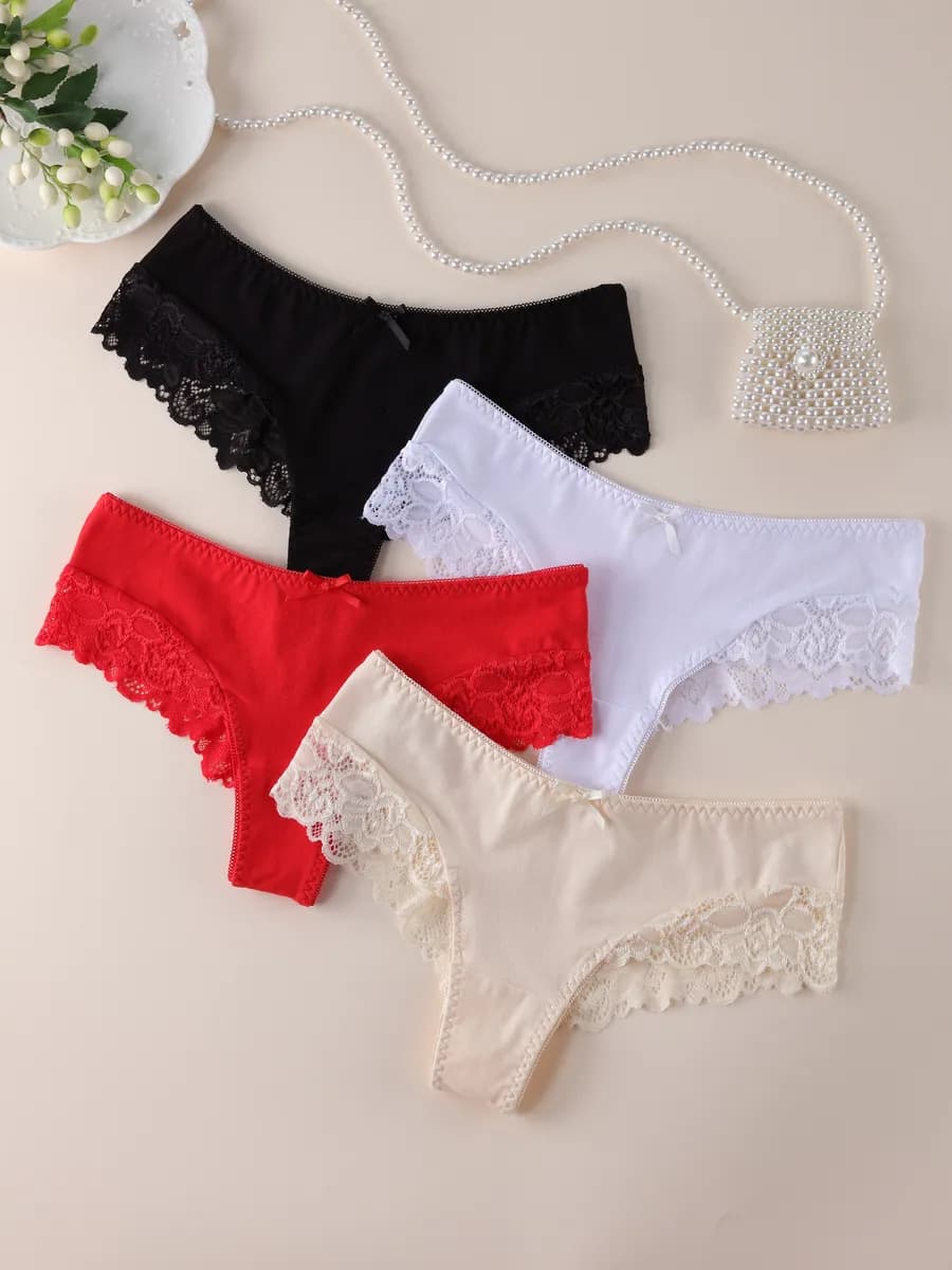 Трусы кружевные из хлопка 4 шт