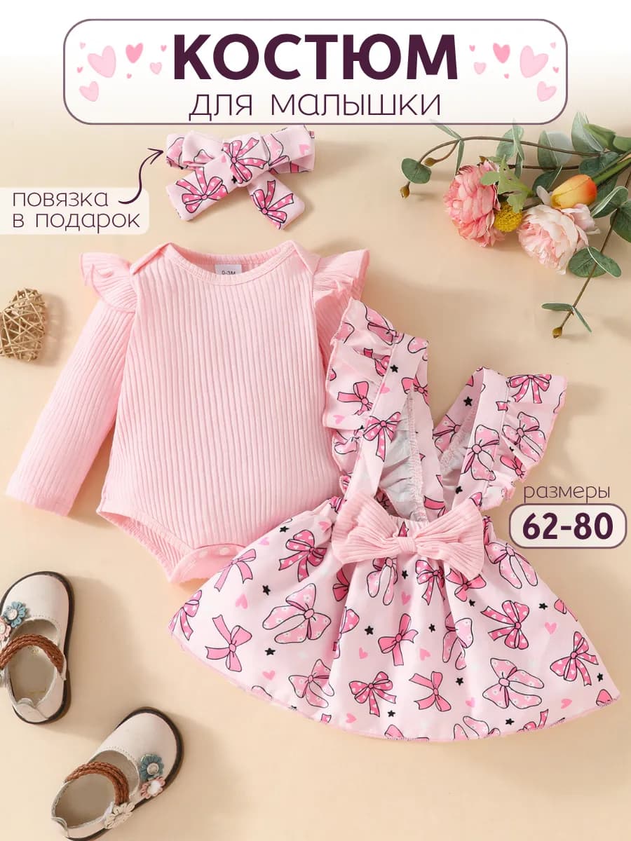 Костюм для новорожденной малышки нарядный с юбкой
