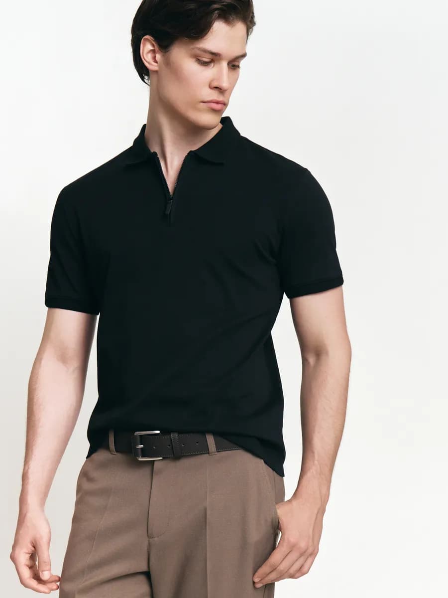 Мужская футболка поло на молнии хлопок