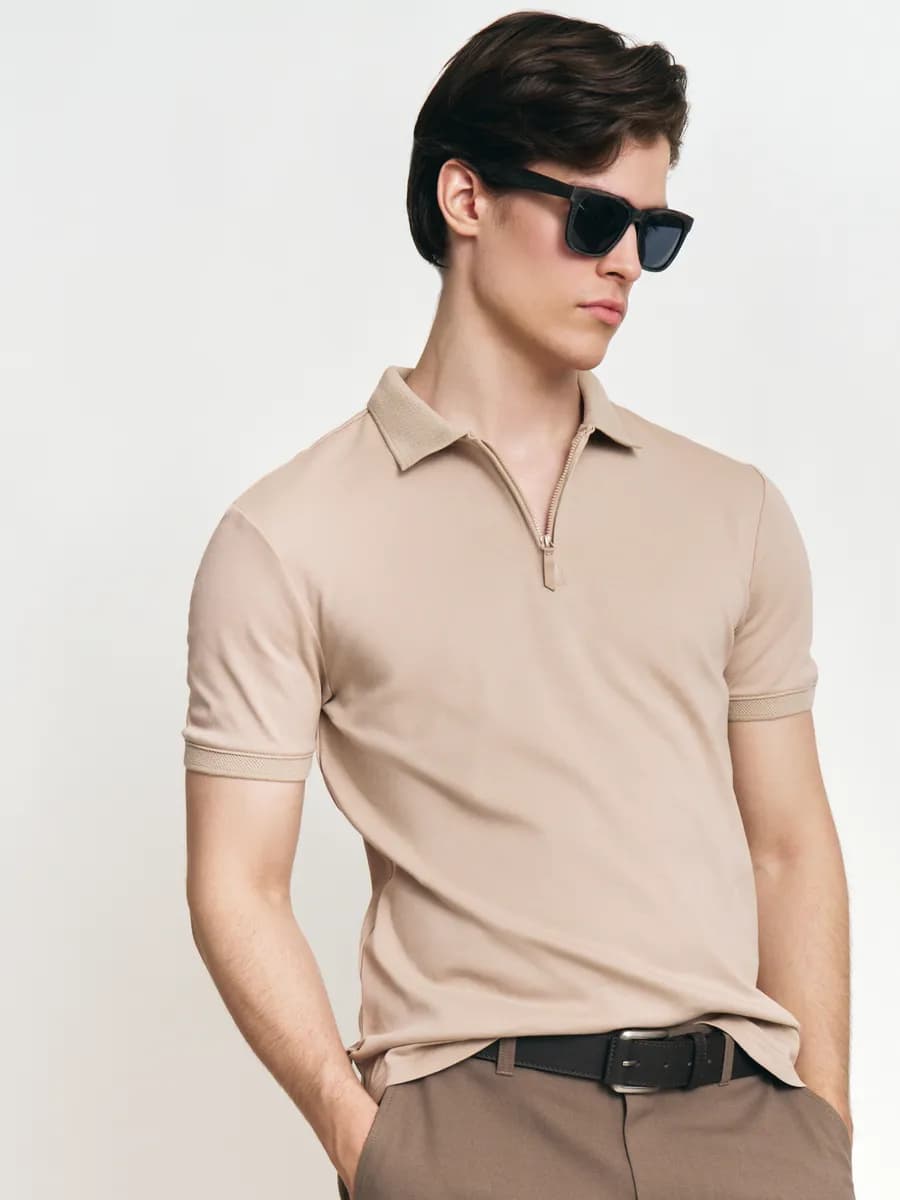 Мужская футболка поло на молнии хлопок