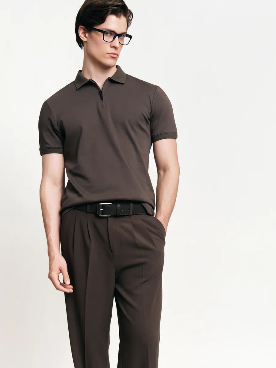 Мужская футболка поло на молнии хлопок