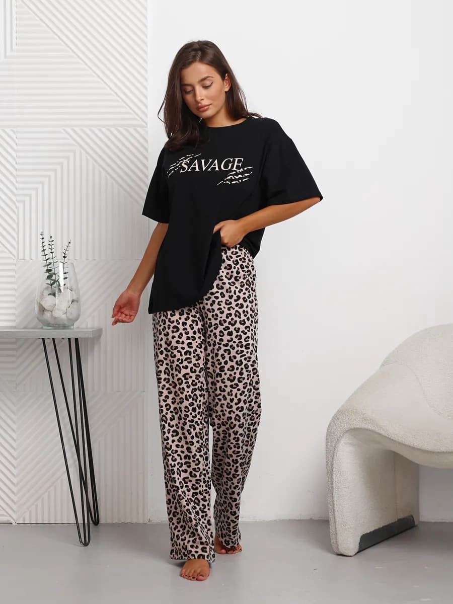 Пижама со штанами новогодняя домашняя больших размеров