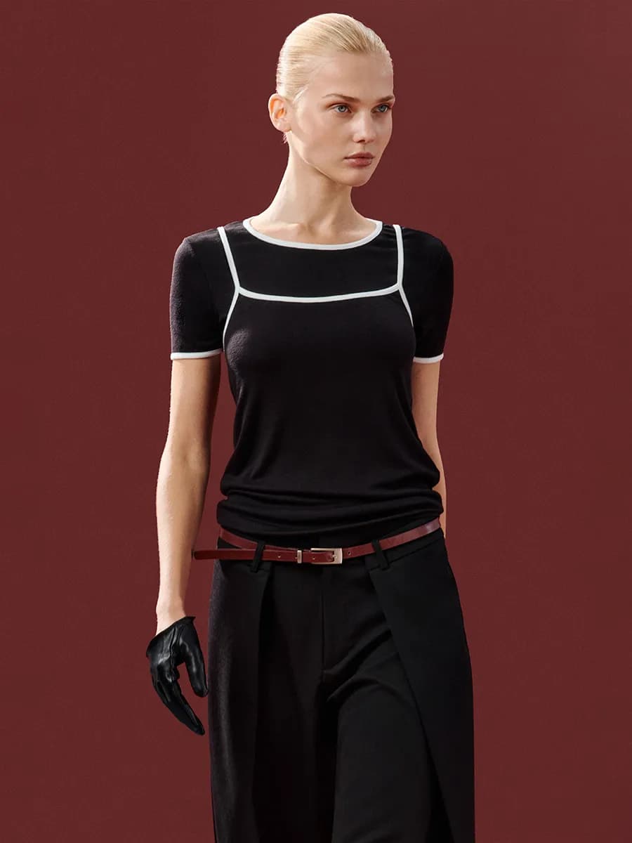 Футболка с имитацией майки на бретельках