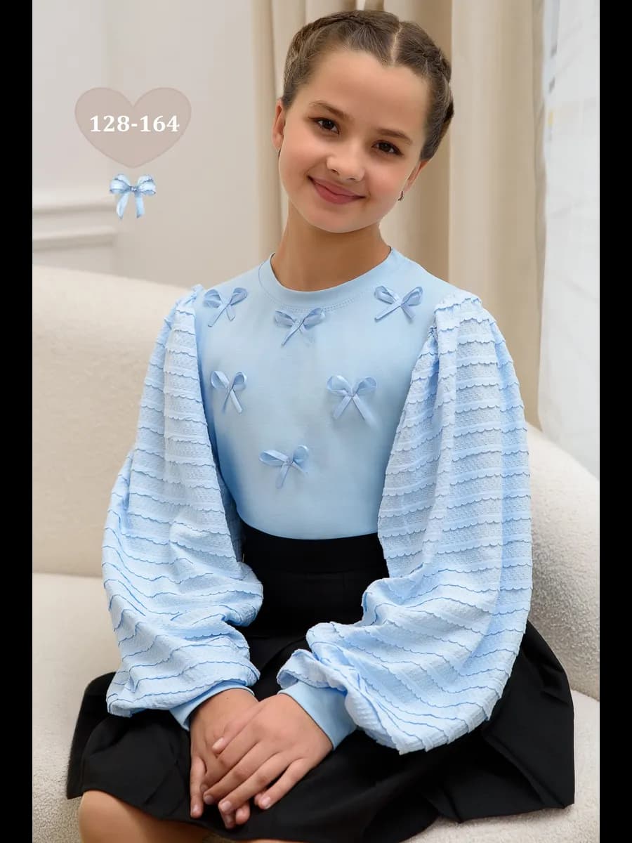 Блузка школьная с длинным рукавом с бантиками