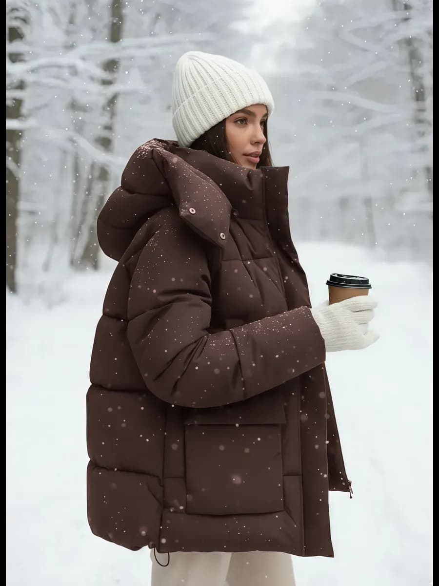 Куртка зимняя оверсайз короткая с капюшоном