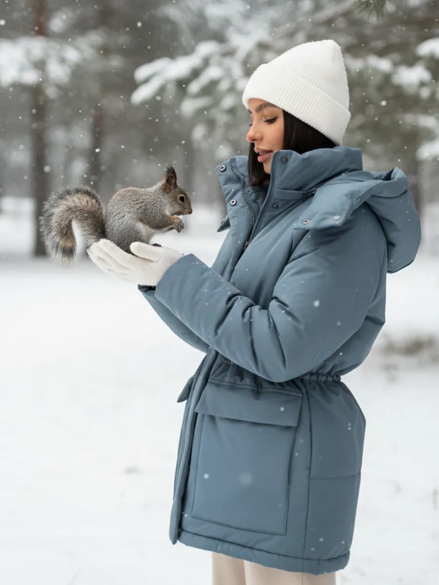 Куртка зимняя оверсайз удлиненная с капюшоном