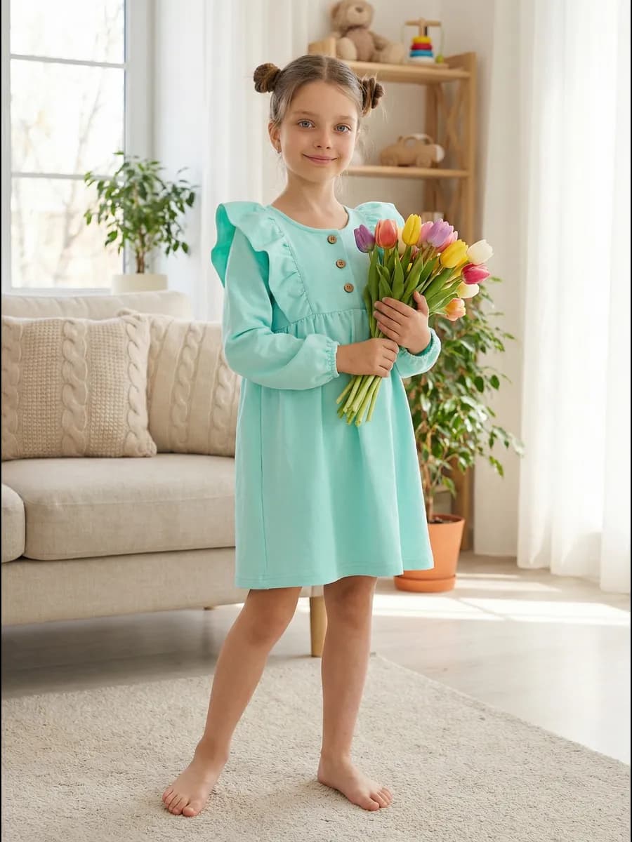 Платье в садик с длинным рукавом