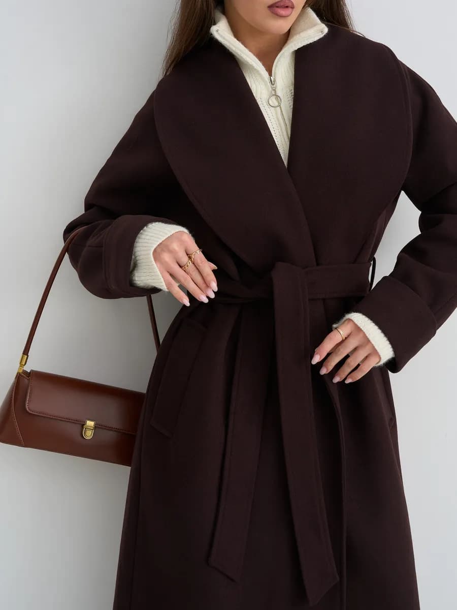 Пальто длинное оверсайз с широким воротом