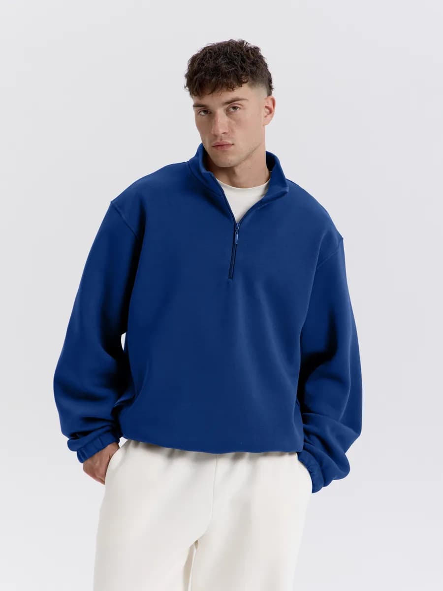 Свитшот оверсайз теплый с воротником на молнии Old money