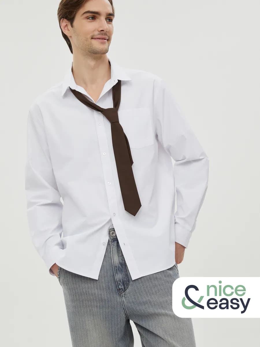 Мужская рубашка прямого фасона белая