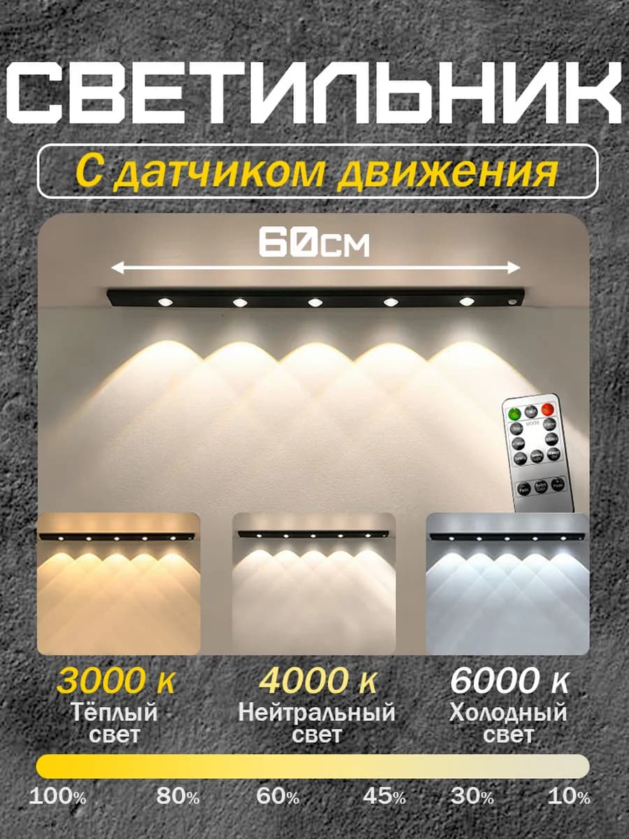 Светильник настенный светодиодный с датчиком движения 60см