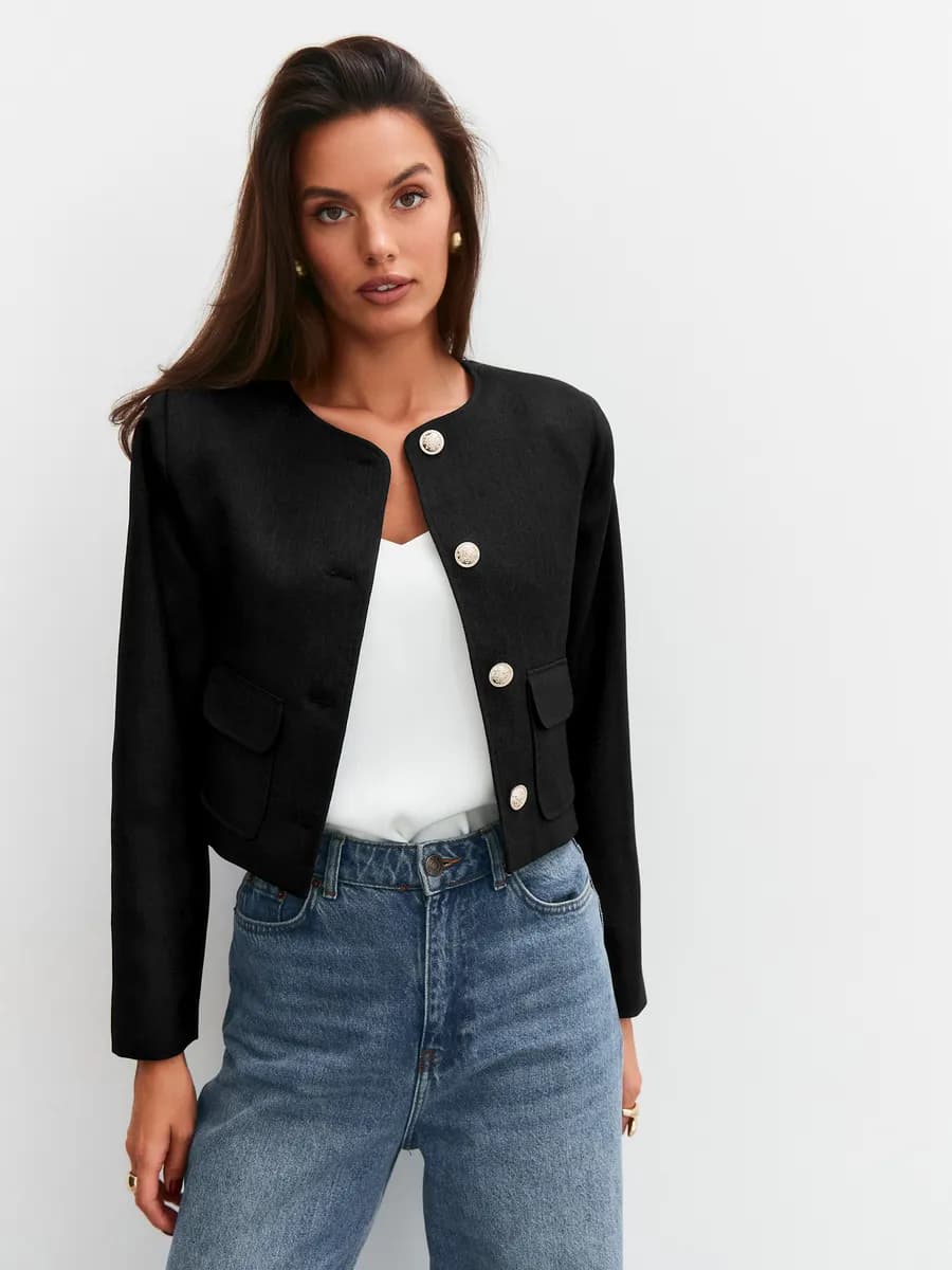 Жакет твидовый черный