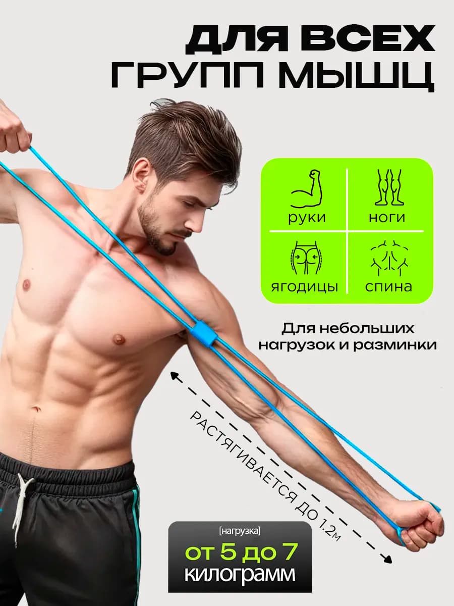 Эспандер для спорта и фитнеса "Восьмерка" синий