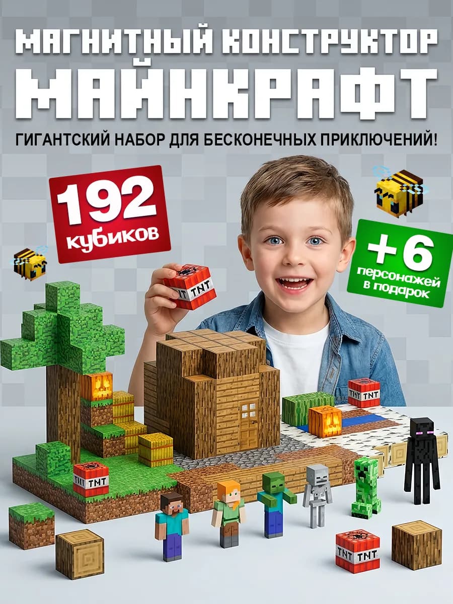 Магнитный конструктор Minecraft Деревня 192 блока
