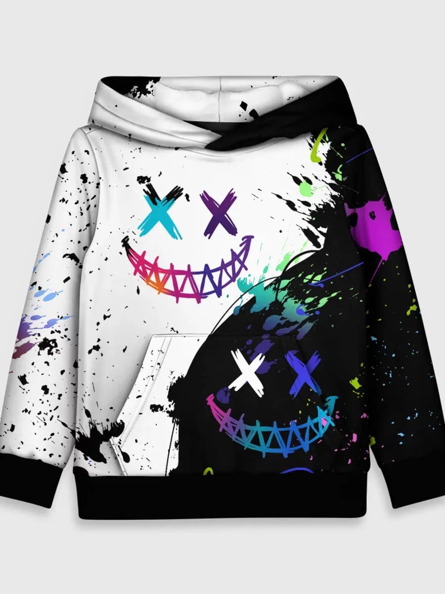 толстовка с принтом неоновые брызги - жуткие улыбки