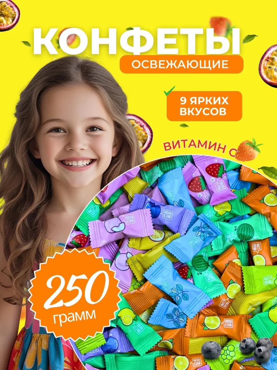 Детские конфеты с витаминами и натуральными вкусами 250 гр