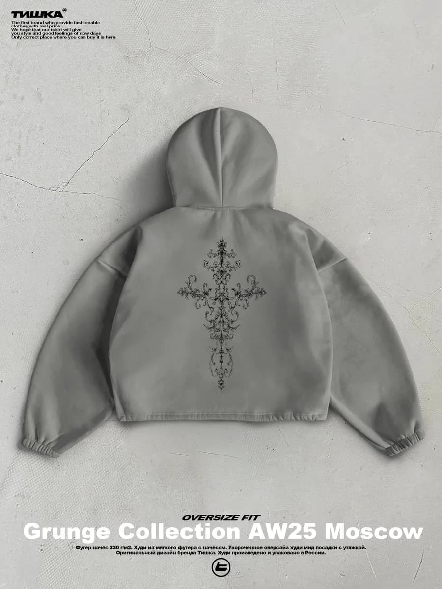 Укороченное оверсайз худи с принтом на спине affliction