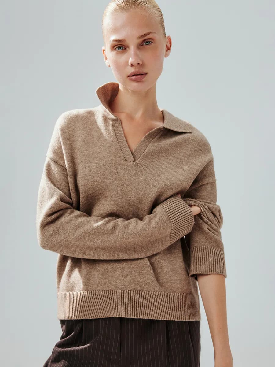 Джемпер поло оверсайз вязаный с длинным рукавом